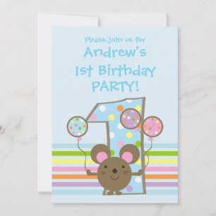Invitación Balloon Mouse Blue 1er cumpleaños fiesta de invita
