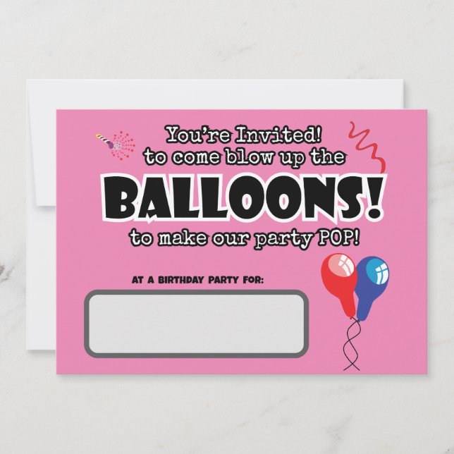 Invitación BALLOONES lindo diversión lista para pop cumpleaño (Anverso)