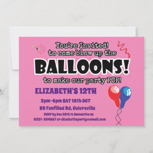 Invitación BALLOONES lindo divertido listo para el cumpleaños