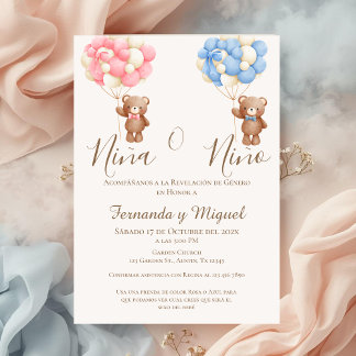 Invitación Balloons and Bear Gender Reveal Party Invitation