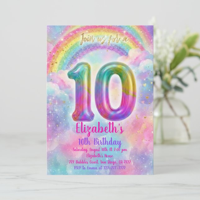 Invitación Balloons Birthday 10th Birthday  (Anverso de pie)