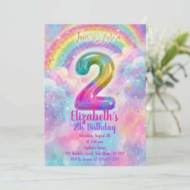 Invitación Balloons Birthday 2th Birthday  (Anverso de pie)