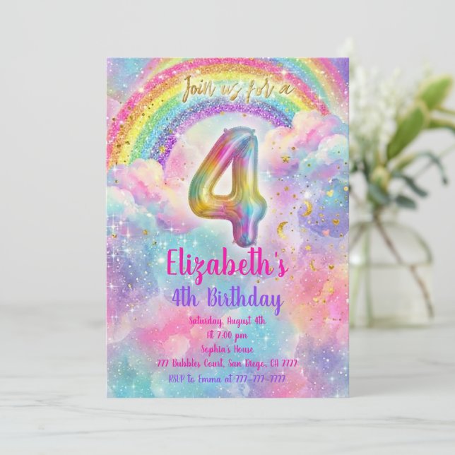 Invitación Balloons Birthday 4th Birthday  (Anverso de pie)