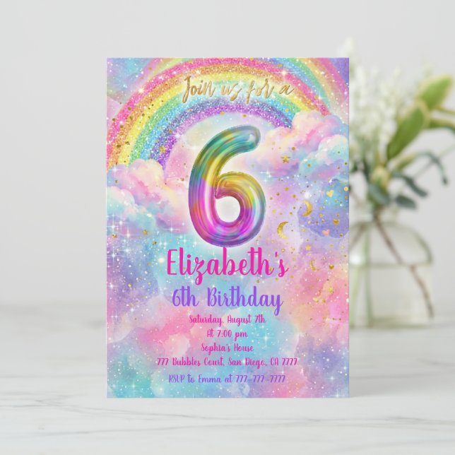 Invitación Balloons Birthday 6th Birthday  (Anverso de pie)