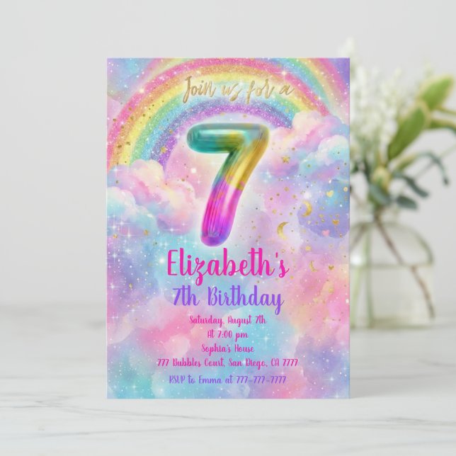 Invitación Balloons Birthday 7th Birthday  (Anverso de pie)