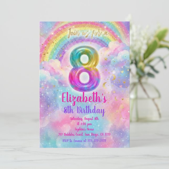 Invitación Balloons Birthday 8th Birthday  (Anverso de pie)