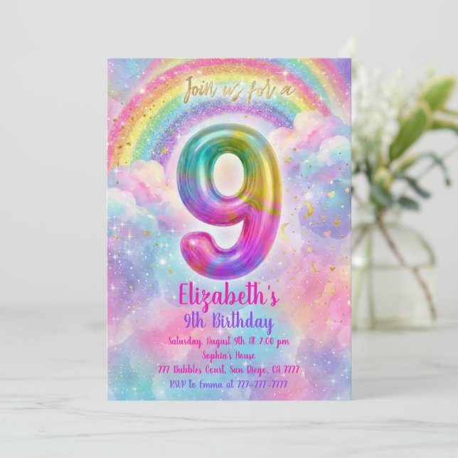 Invitación Balloons Birthday 9th Birthday  (Anverso de pie)