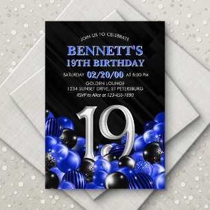 Invitación Balloons Blue 19th Birthday
