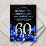 Invitación Balloons Blue 60 cumpleaños<br><div class="desc">Bunches y racimos de globos, ¡este diseño no se detiene! Con números audaces y tipografía elegante en un espacio que está literalmente rebosante de globos, este diseño es un arranque instantáneo de fiesta. La combinación de colores azul y negro y la tipografía retro le dan un tono elegante y clásico...</div>