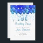 Invitación Balloons Confetti 50.ª fiesta de cumpleaños<br><div class="desc">Globos de color azul neón y verde azulado y 50 confetti invitación a la fiesta de cumpleaños,  50 con finura. Ricos tonos azules sobre blanco. Personalice para su fiesta.</div>