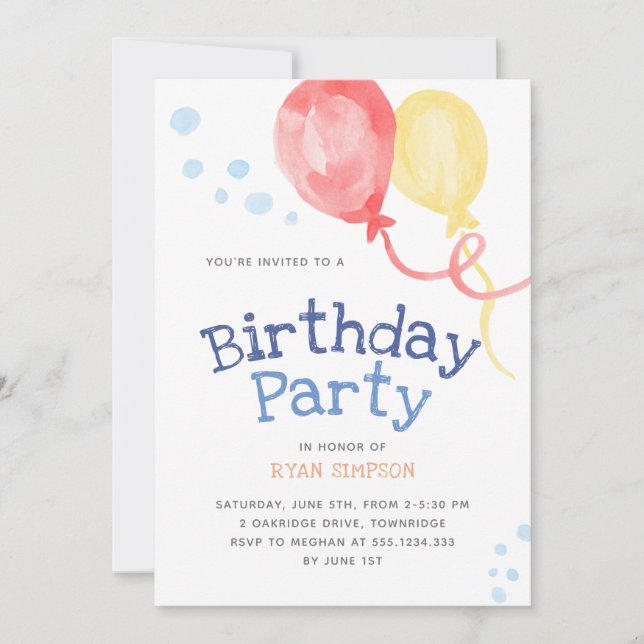 Invitación Balloons Niños Fiesta de cumpleaños (Anverso)