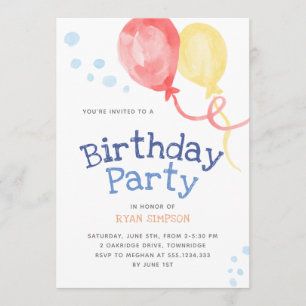 Invitación Balloons Niños Fiesta de cumpleaños