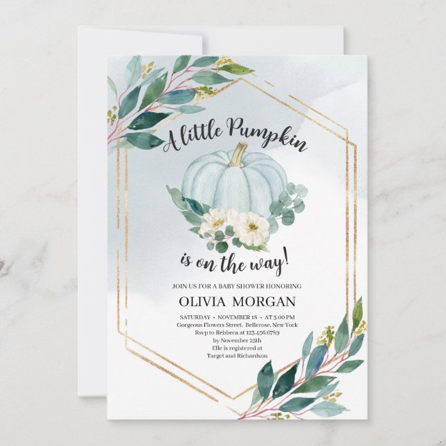 Invitación Balneario azul color pastel pequeño calabaza (Anverso)