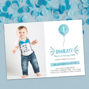 Invitación Balón acuarela Cute de la foto izquierda primer cu