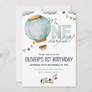 Invitación Balón acuático azul de aire caliente Mr. ONEMaravi