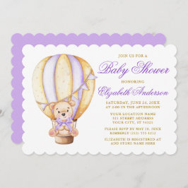 Invitación Balón acuático Teddy Bear Baby Shower púrpura