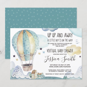 Invitación Balón aéreo azul   Baby Shower virtual