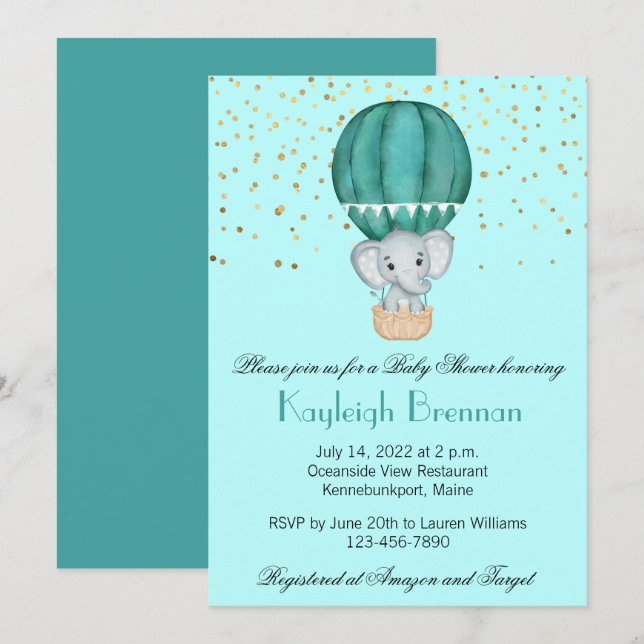 Invitación Balón azul azul cielo caliente niño bebé ducha ele (Anverso / Reverso)