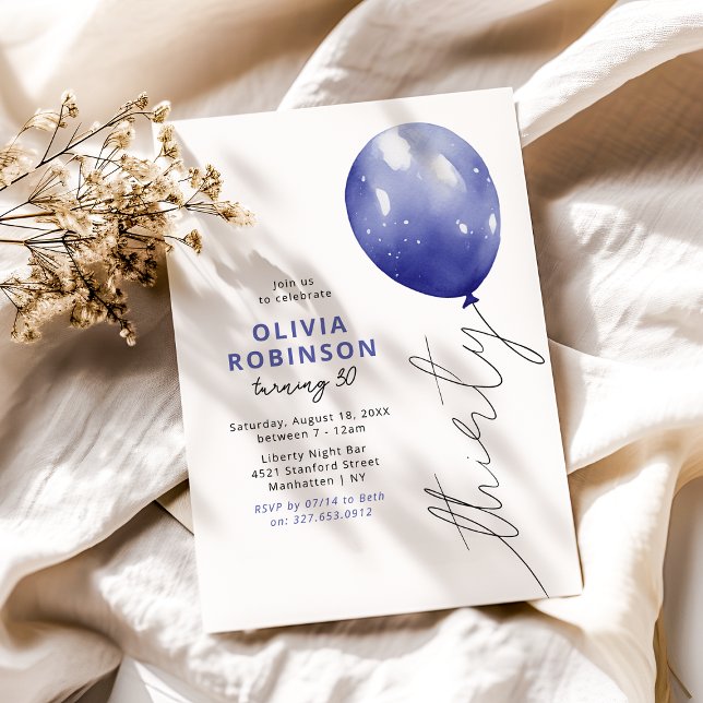 Invitación Balón azul de moda 30 cumpleaños (Subido por el creador)