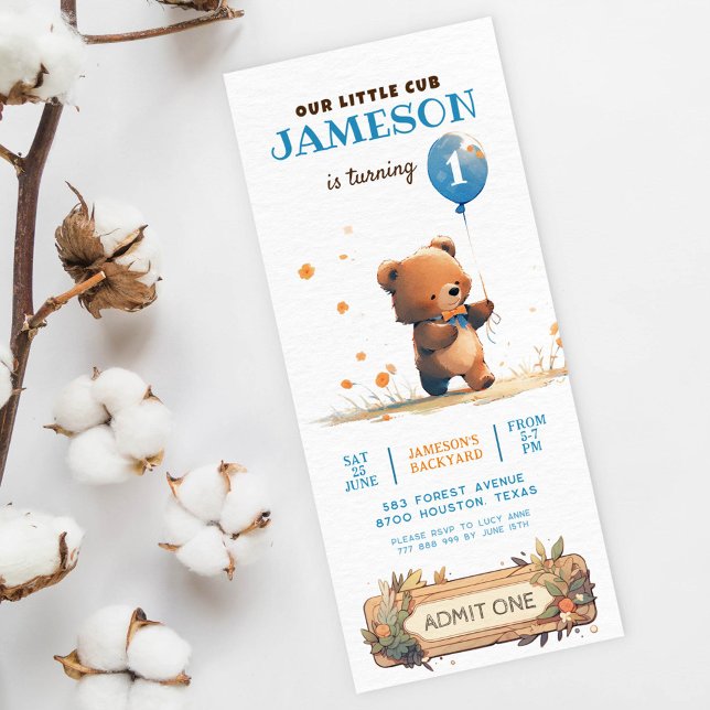 Invitación Balón azul de oso Teddy Bary primer cumpleaños (Subido por el creador)
