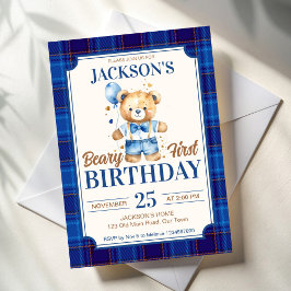 Invitación Balón azul de peluche beary first boys lindo