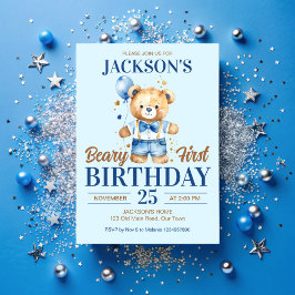 Invitación Balón azul de peluche beary first boys lindo
