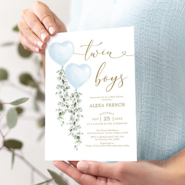 Invitación Balón azul Eucalyptus Cariño Twin Boys (Subido por el creador)