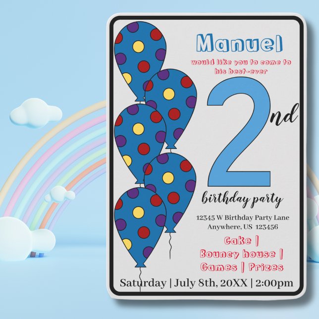 Invitación Balón azul niños Fiestas de segundo cumpleaños (Subido por el creador)