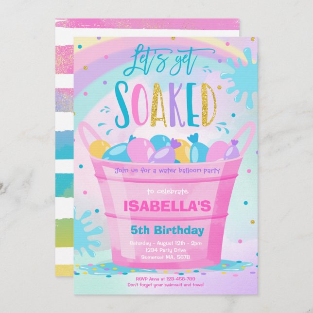 Invitación Balón de agua fiesta de cumpleaños verano globo de (Anverso / Reverso)