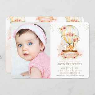 Invitación Balón de aire caliente 1er cumpleaños Jungla de an