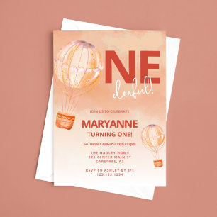 Invitación Balón de aire caliente Apricot Boho 1er cumpleaños