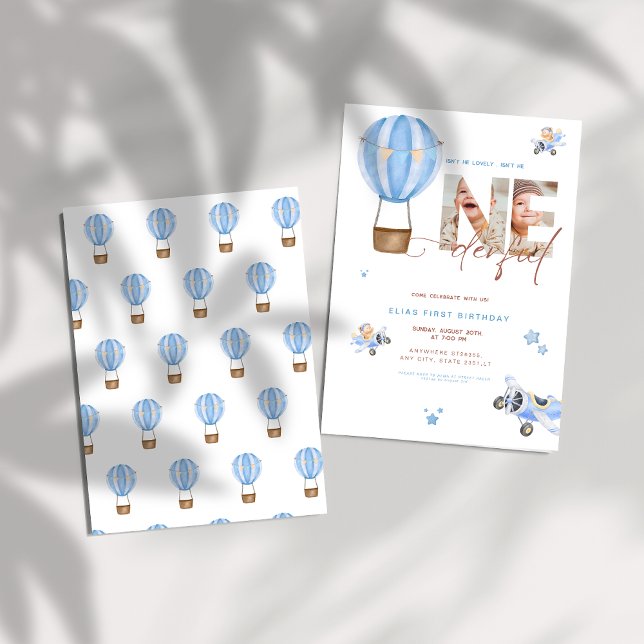 Invitación Balón de aire caliente azul Beige Maravilloso prim (Subido por el creador)