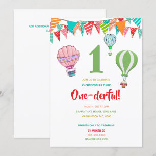 Invitación Balón de aire caliente banderas de niño de primer 