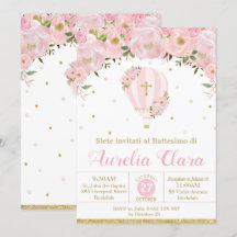 Balón de aire caliente Baptismo floral rosado en