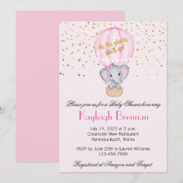 Invitación Balón de aire caliente Bebé Niña Elefante Baby Sho