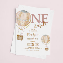 Invitación Balón de aire caliente Boho rosa primer cumpleaños
