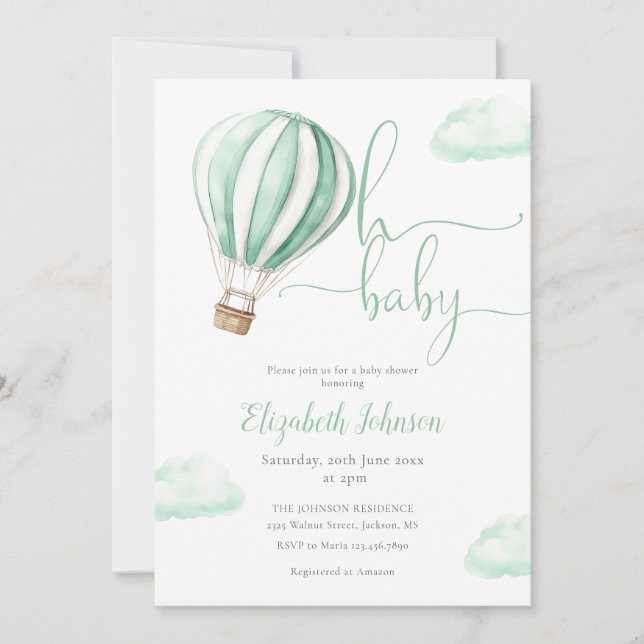 Invitación Balón de aire caliente Código QR Foto Baby Shower (Anverso)
