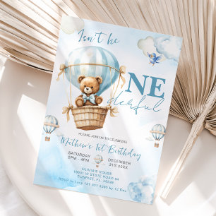 Invitación Balón de aire caliente de oso azul Niños primer cu