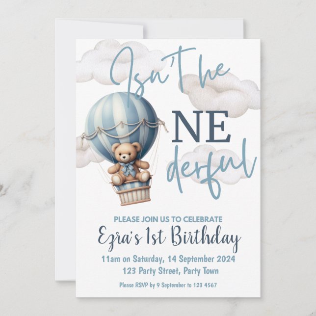 Invitación Balón de aire caliente Fiesta de cumpleaños 1 (Anverso)
