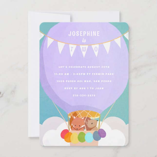 Invitación Balón de aire caliente Fiesta de cumpleaños 2 (Anverso)
