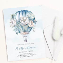 Invitación Balón de aire caliente Floral Blue Boy Baby Shower