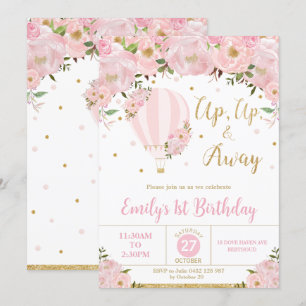 Invitación Balón de aire caliente Flores de flores rosadas Pr