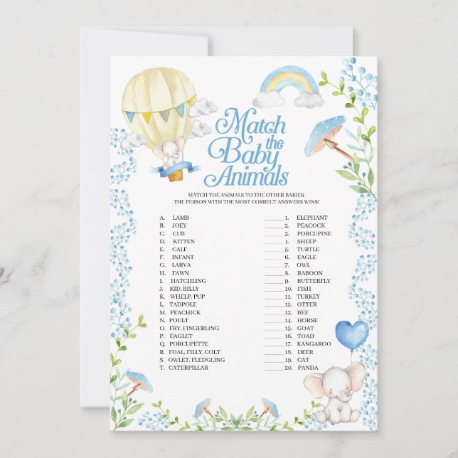 Invitación Balón de aire caliente juego con los animales bebé (Anverso)