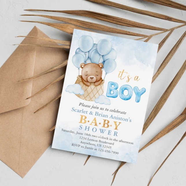 Invitación Balón de aire caliente lindo Teddy Bear Baby Showe (Subido por el creador)