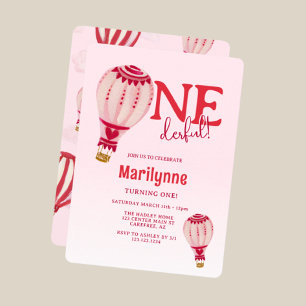 Invitación Balón de aire caliente Negrita rojo primer cumplea