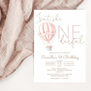 Invitación Balón de Aire Caliente Rosado Maravilloso Chica Pr