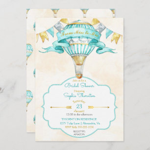 Invitación Balón de aire caliente Turquoise Gold Aqua