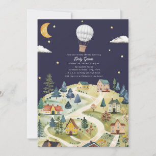 Invitación Balón de aire caliente Villa Neutral Night Baby Sh