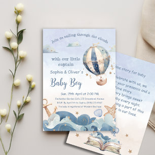 Invitación Balón de aire caliente Waves Boy Baby Shower Books