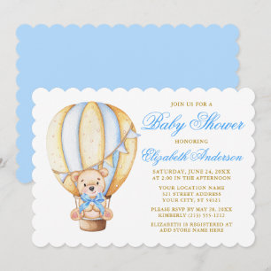Invitación Balón de aire de color agua Teddy Bear Blue Baby S